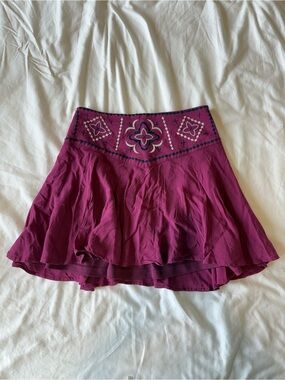 Tobi Magenta Embroidered Circle Skater Skirt